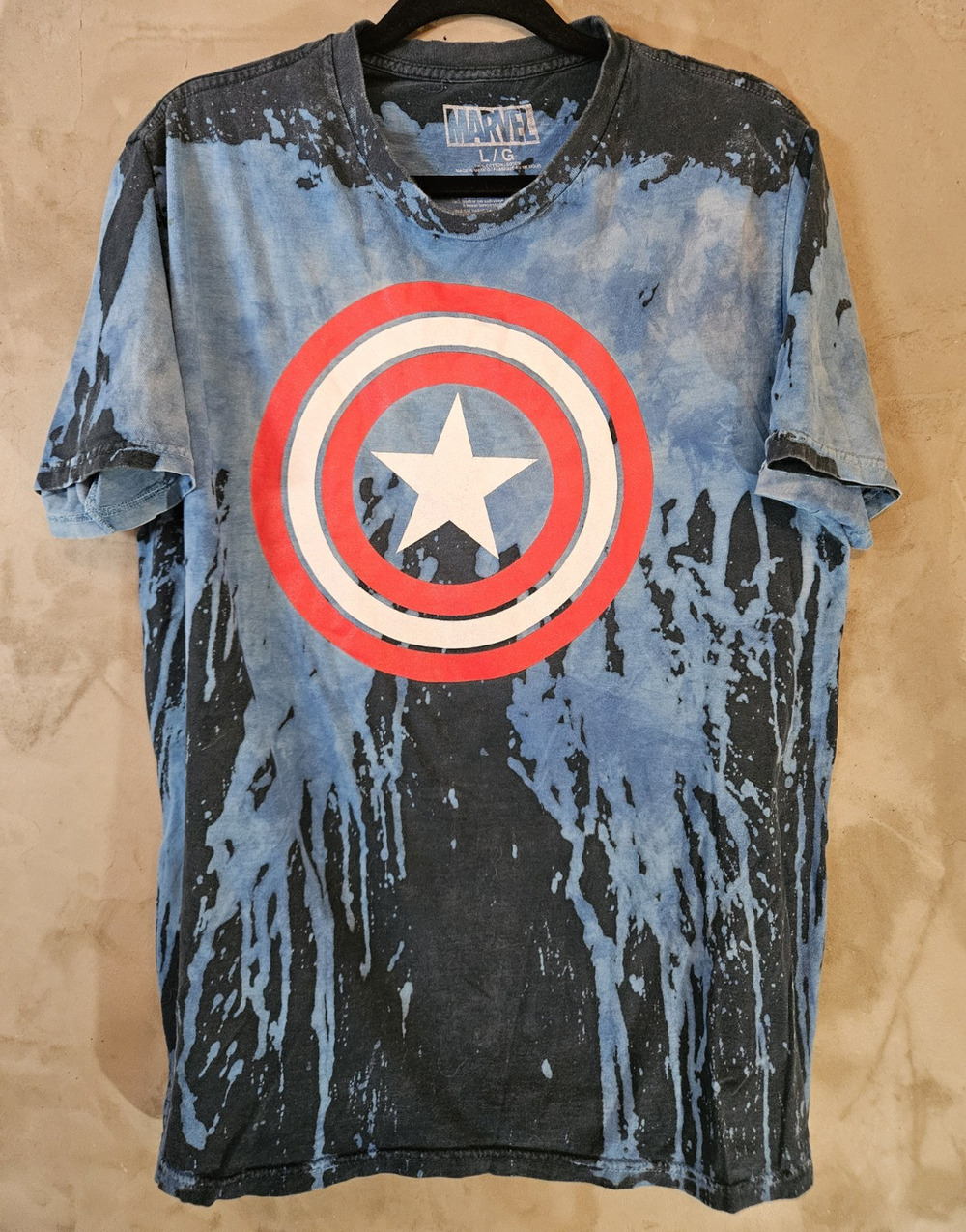 Marvel Captain America Shield Graphic Logo Crew Neck Tee Blue/Black size L/G